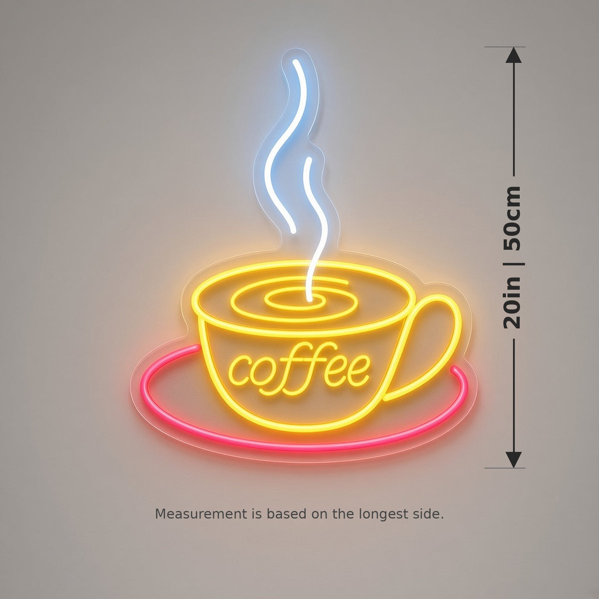 Coffee Cup Latte Swirl Steam Saucer for Cafe Bar LED Neon Sign - size guide
