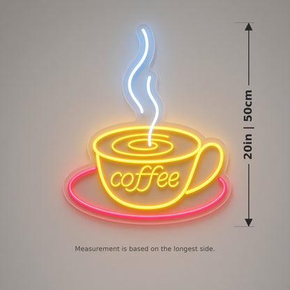 Coffee Cup Latte Swirl Steam Saucer for Cafe Bar LED Neon Sign - size guide