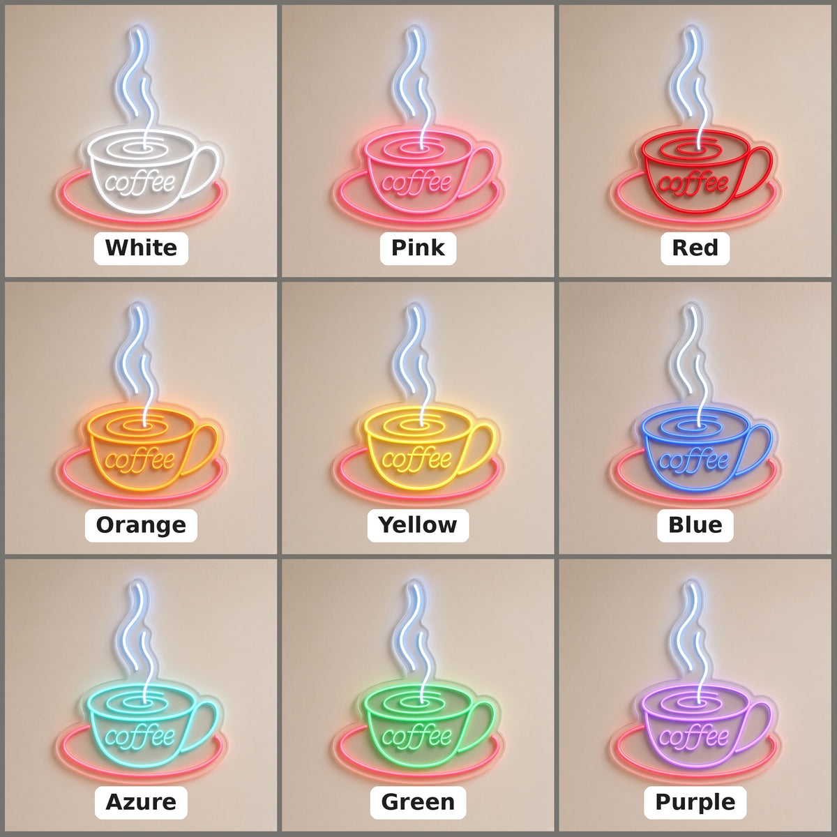 Coffee Cup Latte Swirl Steam Saucer for Cafe Bar LED Neon Sign - nine-color grid