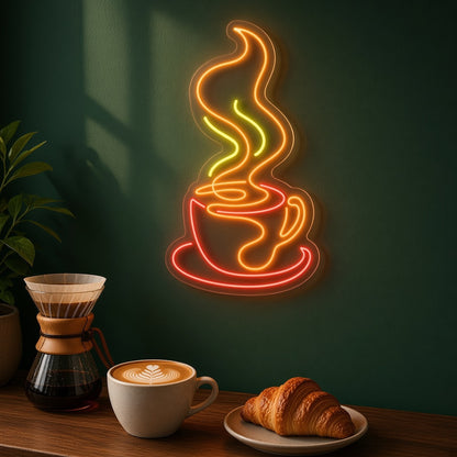 Coffee Cup Steam Swirl Saucer for Coffee Bar LED Neon Sign - advertising view
