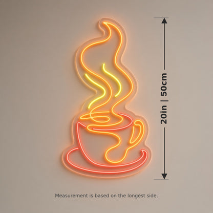 Coffee Cup Steam Swirl Saucer for Coffee Bar LED Neon Sign - size guide
