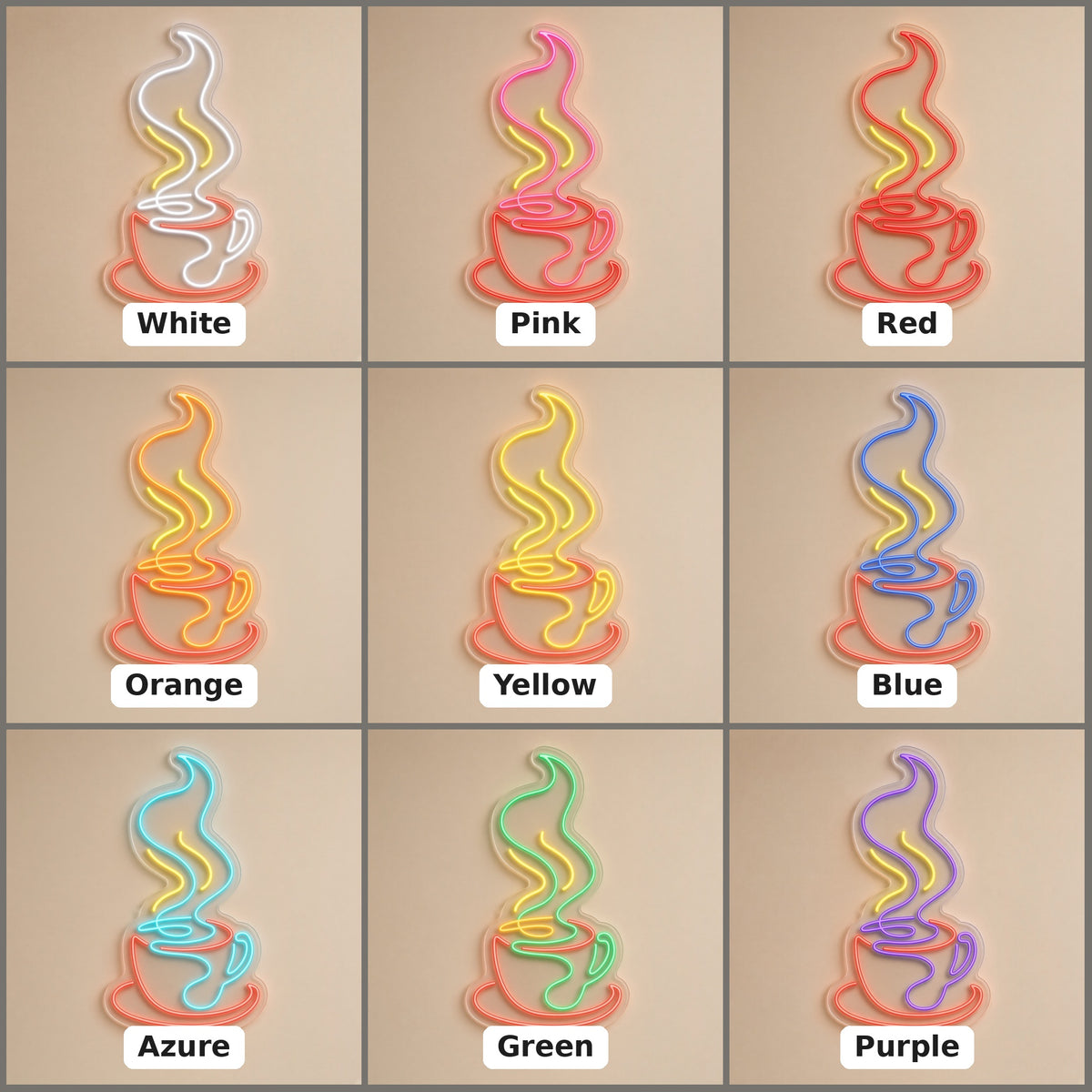 Coffee Cup Steam Swirl Saucer for Coffee Bar LED Neon Sign - nine-color grid