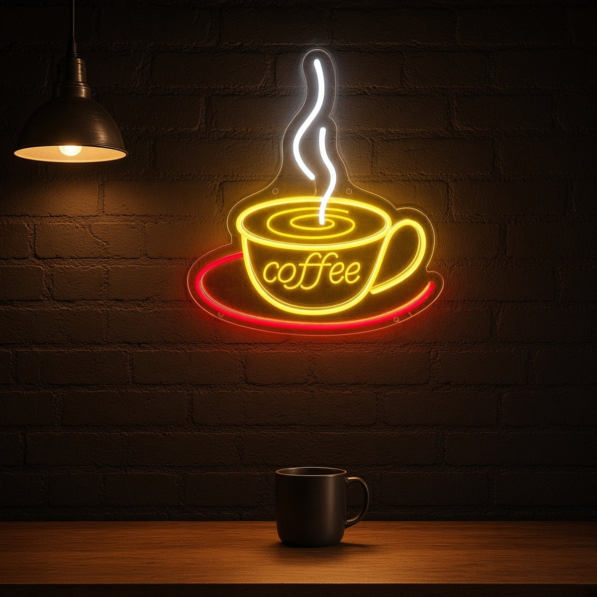 Coffee Cup Latte Swirl Saucer Steam for Cafe LED Neon Sign - advertising view