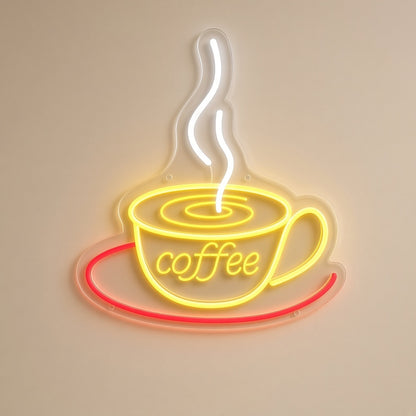 Coffee Cup Latte Swirl Saucer Steam for Cafe LED Neon Sign - natural light view
