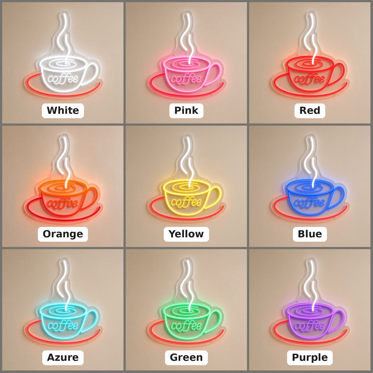 Coffee Cup Latte Swirl Saucer Steam for Cafe LED Neon Sign - nine-color grid
