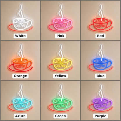 Coffee Cup Latte Swirl Saucer Steam for Cafe LED Neon Sign - nine-color grid