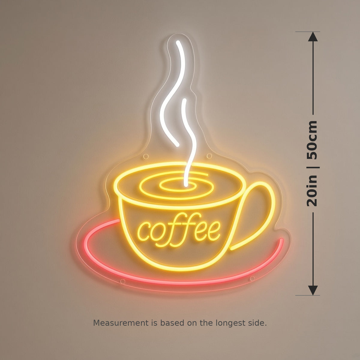 Coffee Cup Mug Saucer for Cafe Counter LED Neon Sign - size guide