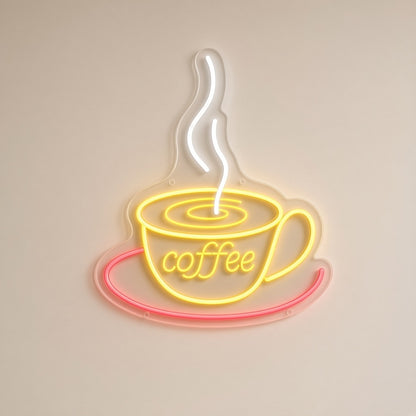 Coffee Cup Mug Saucer for Cafe Counter LED Neon Sign - natural light view
