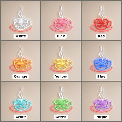 Coffee Cup Mug Saucer for Cafe Counter LED Neon Sign - nine-color grid