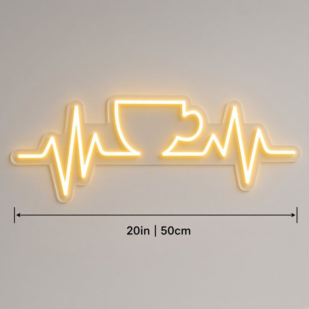 Coffee Heartbeat LED Neon Sign - size guide