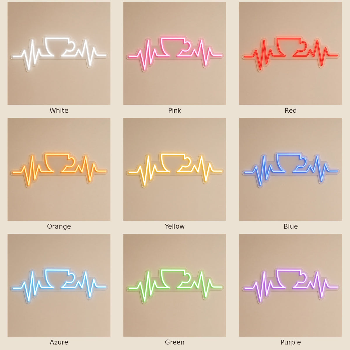 Coffee Heartbeat LED Neon Sign - nine-color grid
