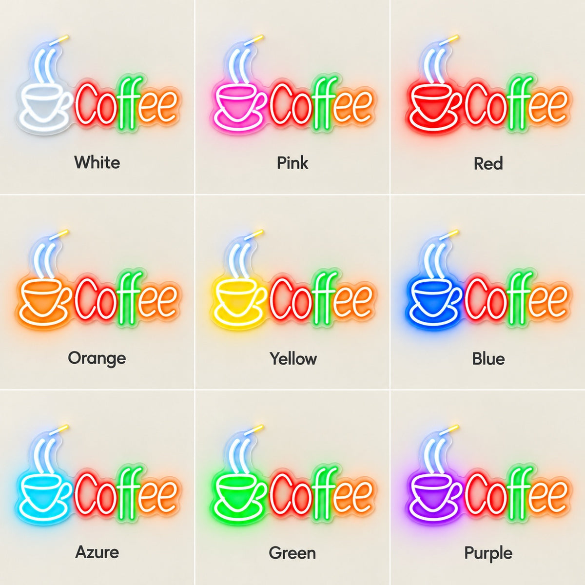 Coffee LED Neon Sign - nine-color grid