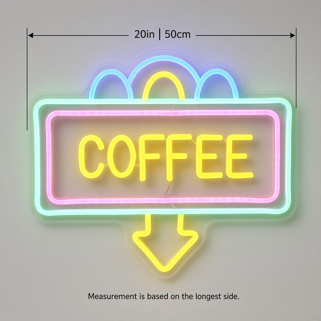 Coffee Cafe Decor LED Neon Sign - size guide
