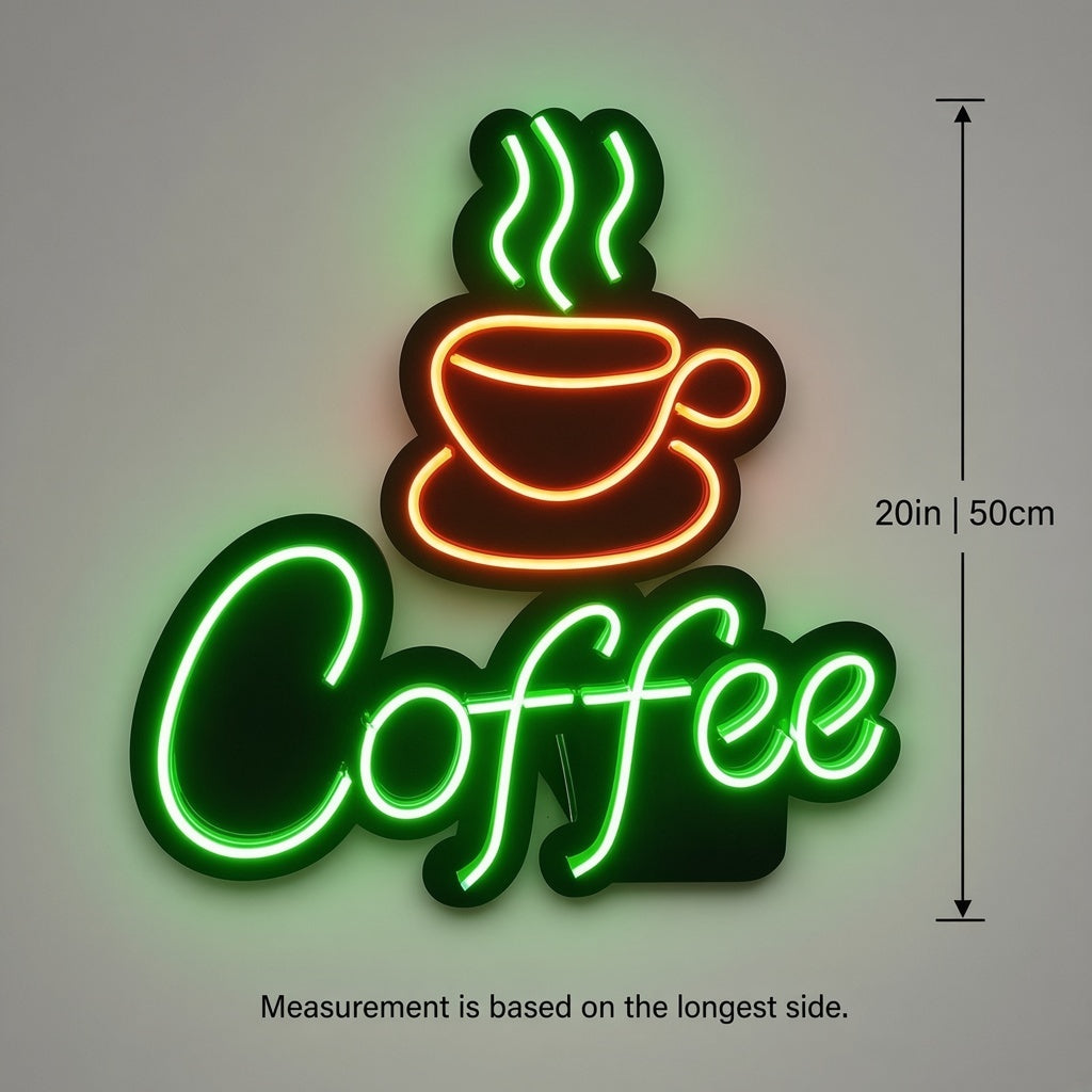 Coffee Diner Decor LED Neon Sign - size guide