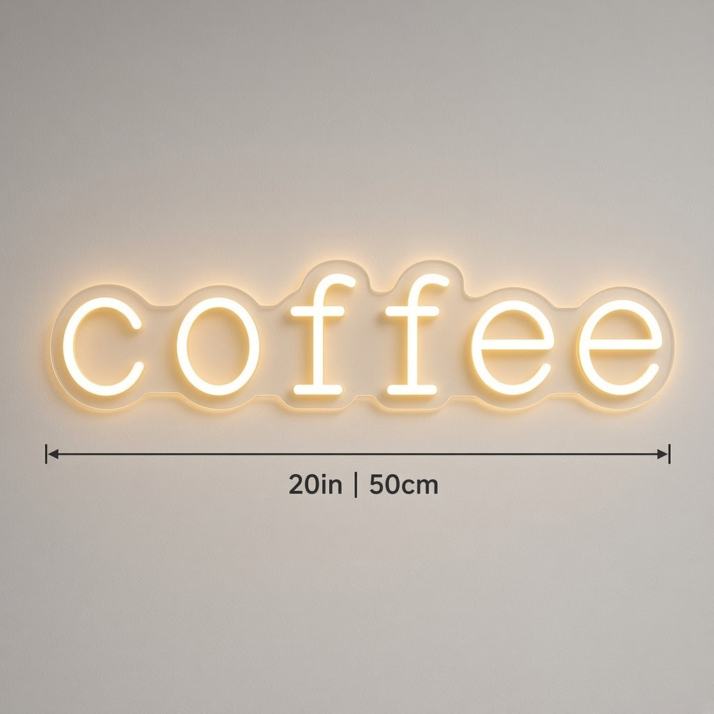Coffee Home Office Decor LED Neon Sign - size guide