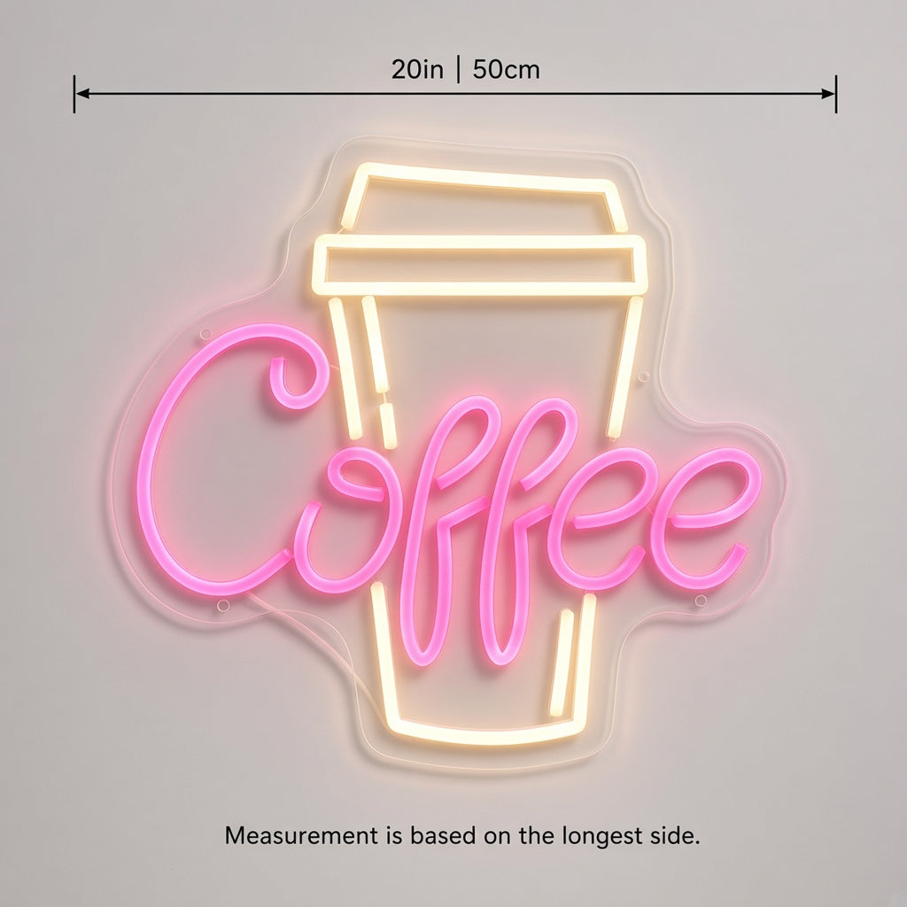 Coffee Kitchen Decor LED Neon Sign - size guide