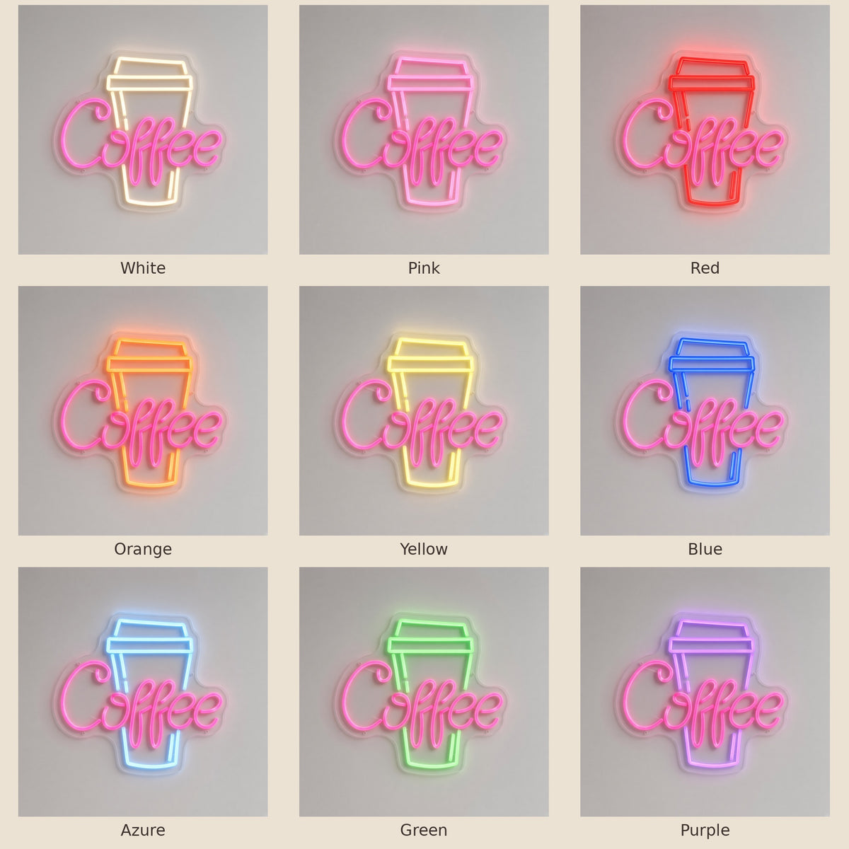 Coffee Kitchen Decor LED Neon Sign - nine-color grid
