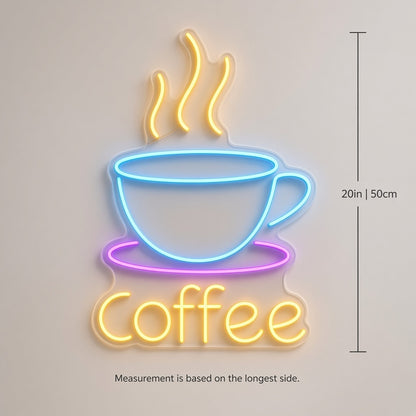 Coffee Remote Control LED Neon Sign - size guide