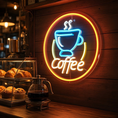 Coffee Round Cafe Decor LED Neon Sign - advertising view