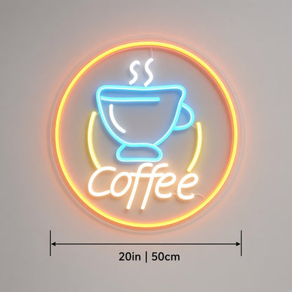 Coffee Round Cafe Decor LED Neon Sign - size guide