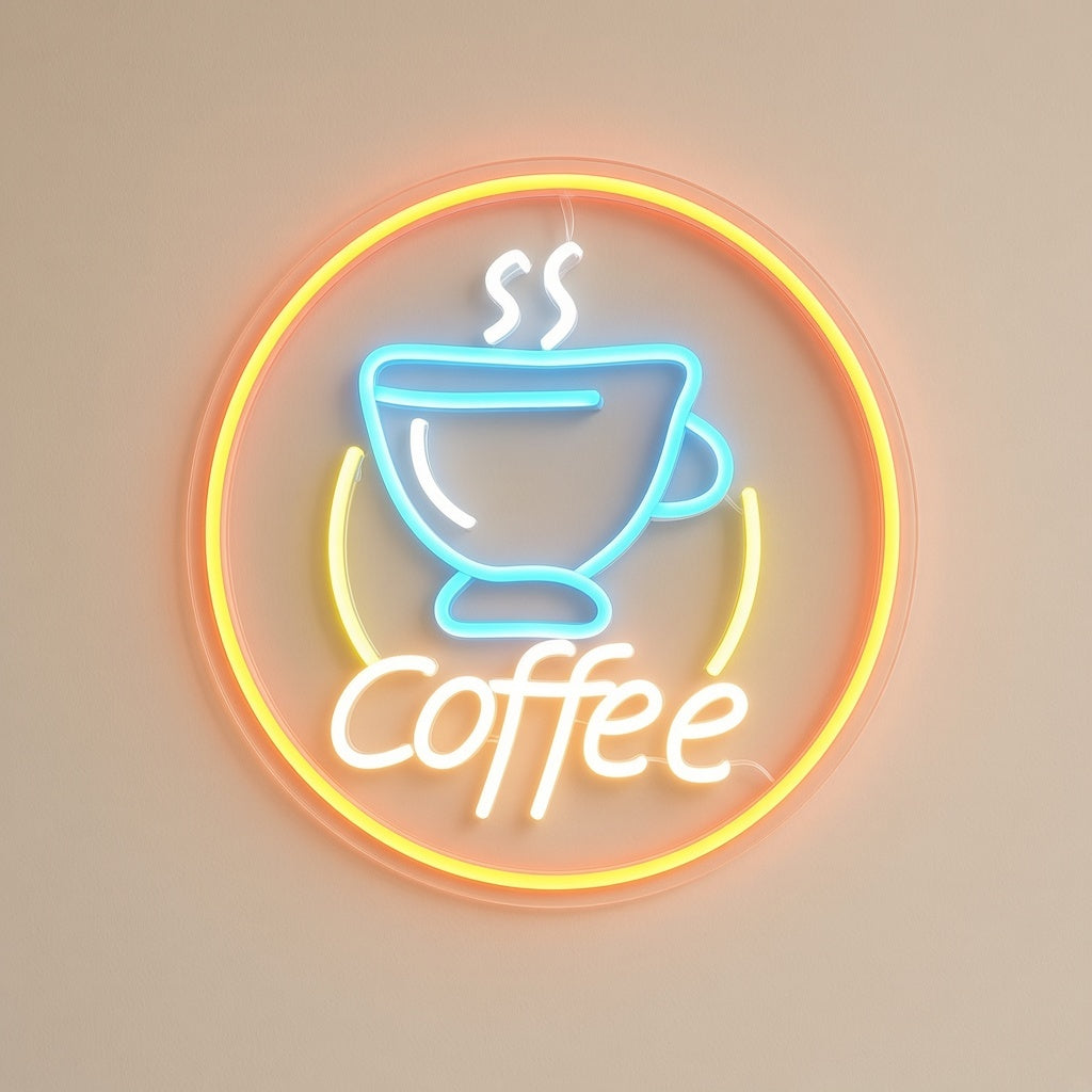 Coffee Round Cafe Decor LED Neon Sign - natural light view