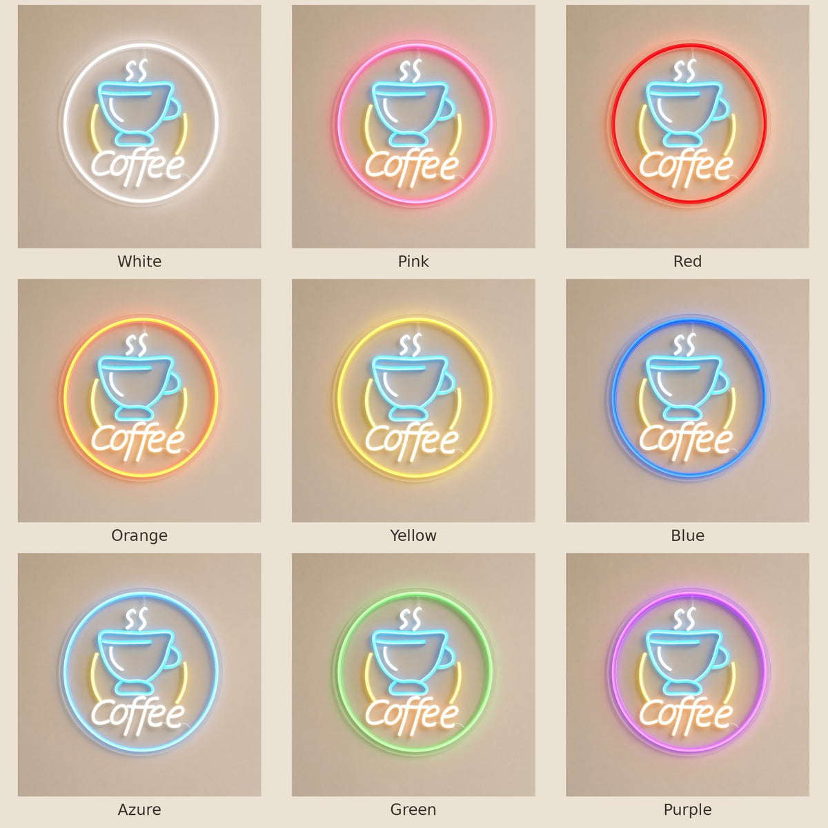 Coffee Round Cafe Decor LED Neon Sign - nine-color grid