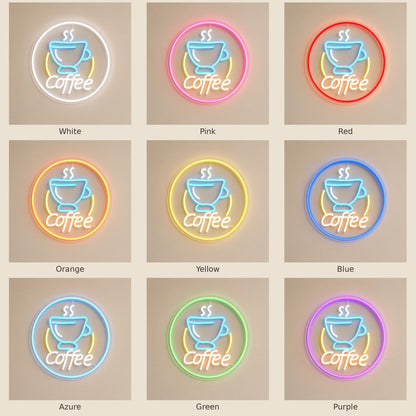 Coffee Round Cafe Decor LED Neon Sign - nine-color grid