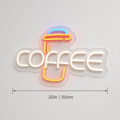 Coffee Takeaway Cafe Decor LED Neon Sign - size guide