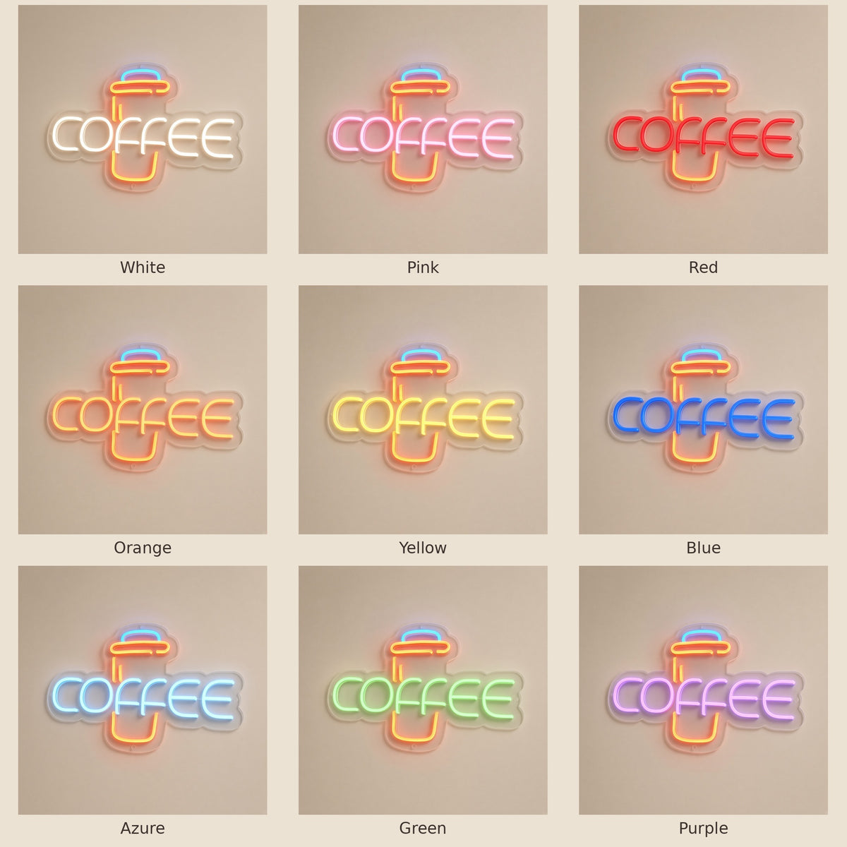 Coffee Takeaway Cafe Decor LED Neon Sign - nine-color grid