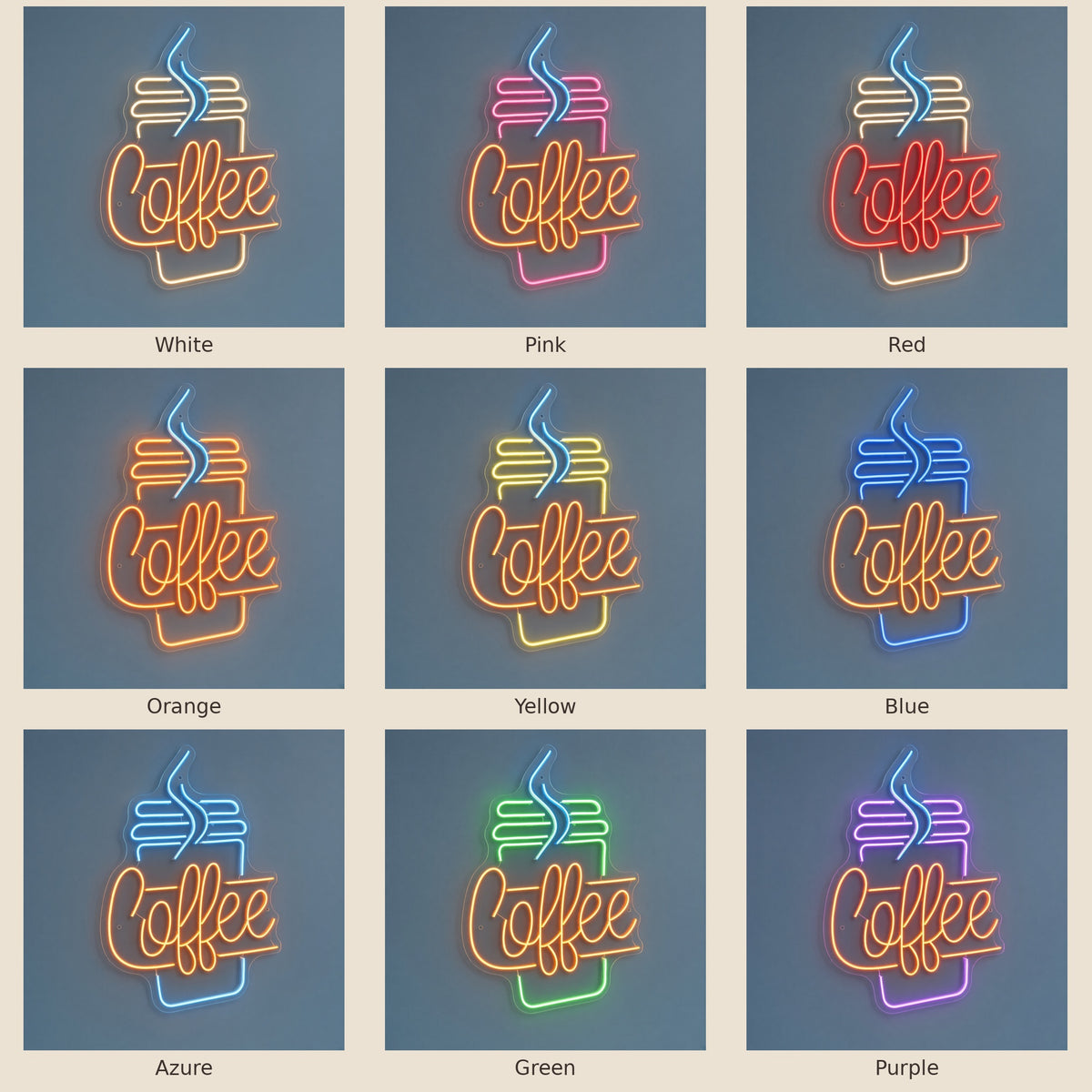 Coffee Wall Mount LED Neon Sign - nine-color grid