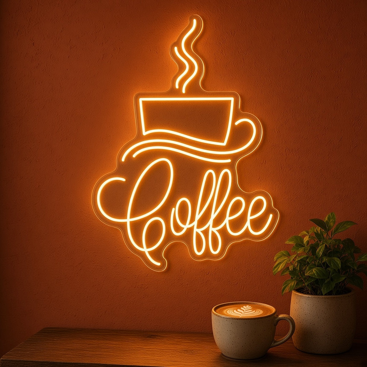 Coffee Cup with Saucer Swirl for Coffee Shop Bar LED Neon Sign - advertising view