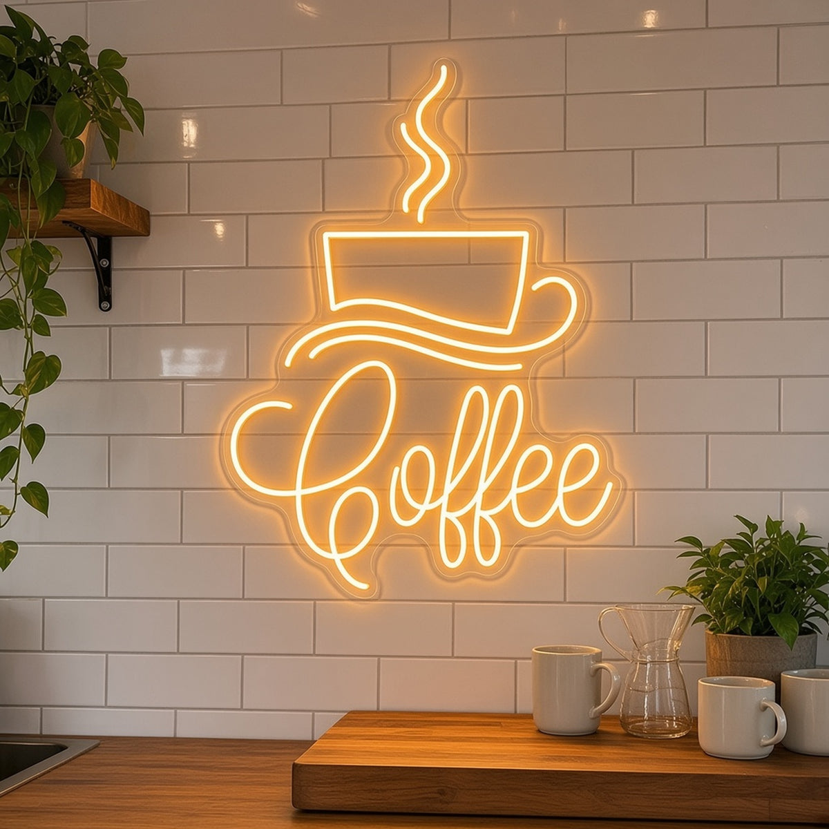 Coffee Cup with Saucer Swirl for Coffee Shop Bar LED Neon Sign - lifestyle view
