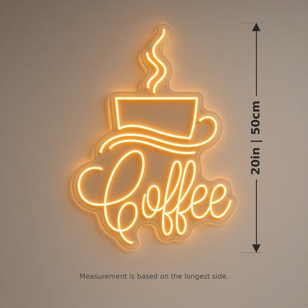 Coffee Cup with Saucer Swirl for Coffee Shop Bar LED Neon Sign - size guide