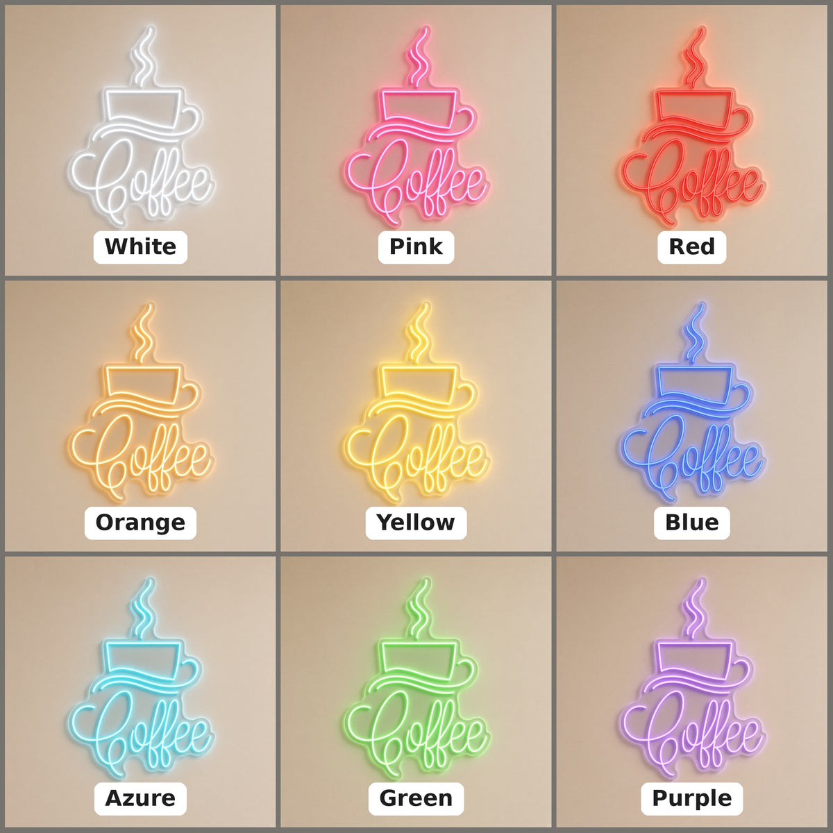 Coffee Cup with Saucer Swirl for Coffee Shop Bar LED Neon Sign - nine-color grid