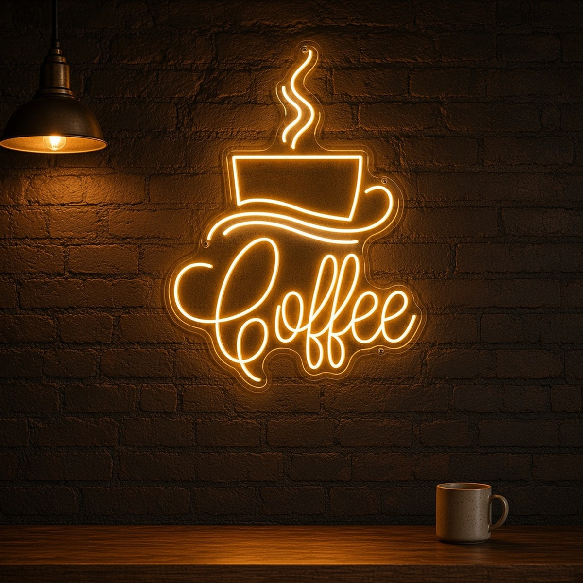 Coffee Golden Steaming Cup Saucer for Breakfast Nook LED Neon Sign - advertising view