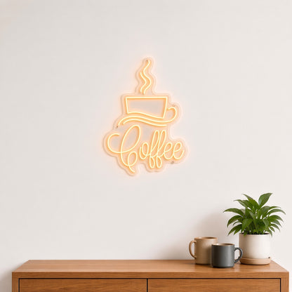 Coffee Golden Steaming Cup Saucer for Breakfast Nook LED Neon Sign - lifestyle view