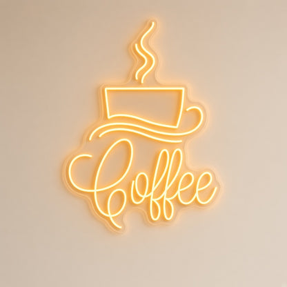 Coffee Golden Steaming Cup Saucer for Breakfast Nook LED Neon Sign - natural light view