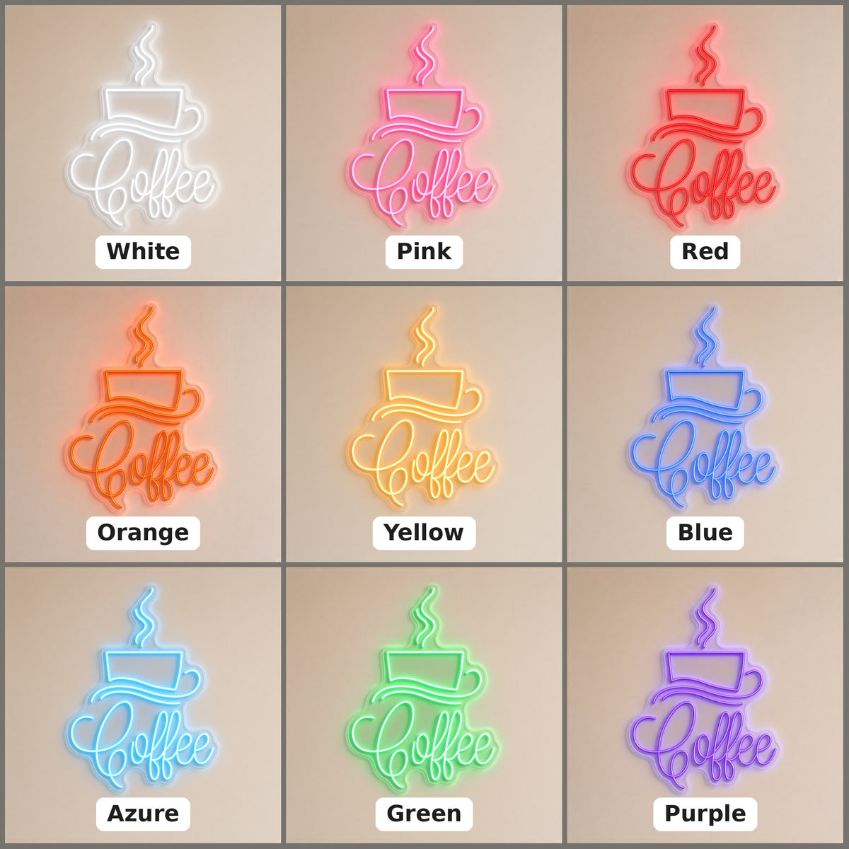 Coffee Golden Steaming Cup Saucer for Breakfast Nook LED Neon Sign - nine-color grid