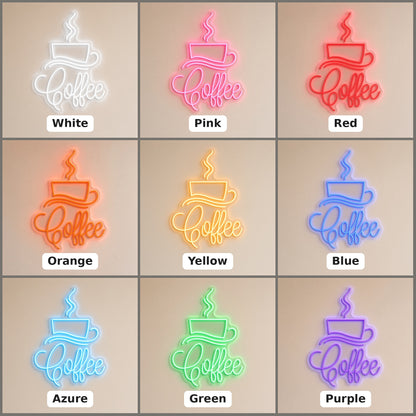 Coffee Golden Steaming Cup Saucer for Breakfast Nook LED Neon Sign - nine-color grid