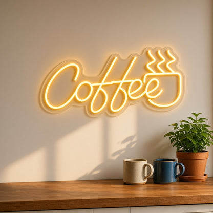 Coffee Golden Steaming Mug with Remote for Kitchen LED Neon Sign - lifestyle view