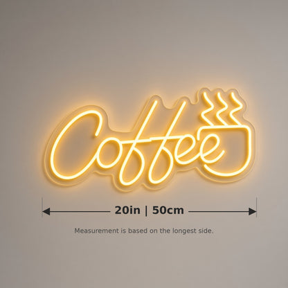 Coffee Golden Steaming Mug with Remote for Kitchen LED Neon Sign - size guide