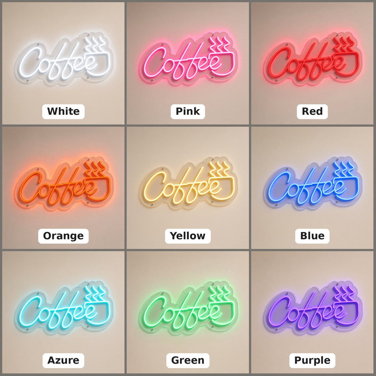 Coffee Golden with Steaming Cup for Kitchen Nook LED Neon Sign - nine-color grid