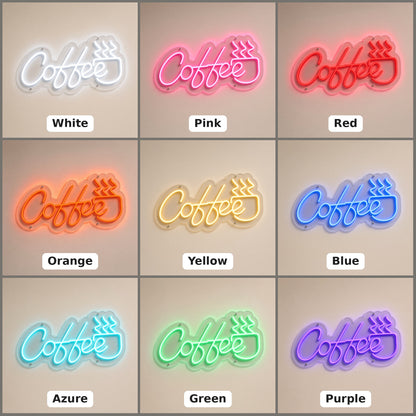 Coffee Golden with Steaming Cup for Kitchen Nook LED Neon Sign - nine-color grid