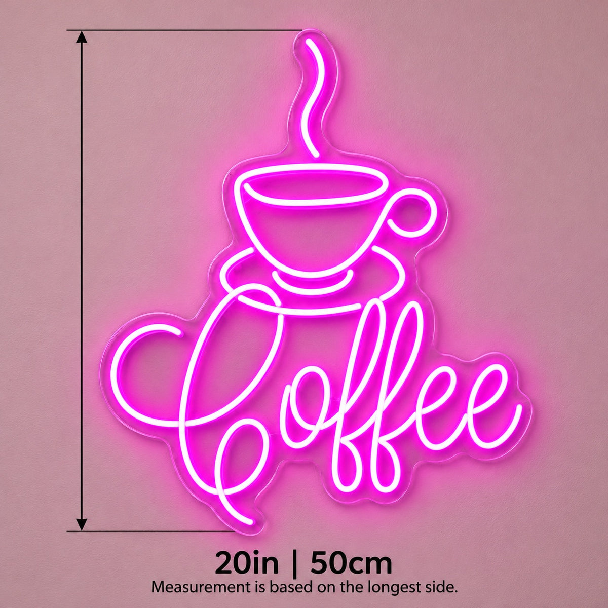 Coffee LED Neon Sign - size guide