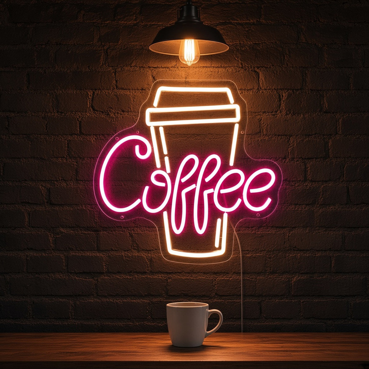 Coffee Hot Takeaway Cup Light for Espresso Bar Wall LED Neon Sign - advertising view