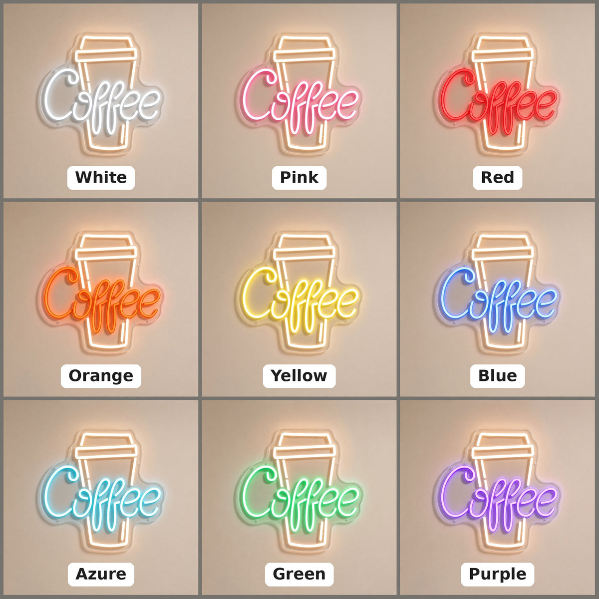 Coffee Hot Takeaway Cup Light for Espresso Bar Wall LED Neon Sign - nine-color grid