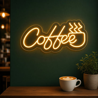 Coffee with Mug for Cafe Kitchen Wall LED Neon Sign - advertising view