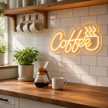 Coffee with Mug for Cafe Kitchen Wall LED Neon Sign - lifestyle view