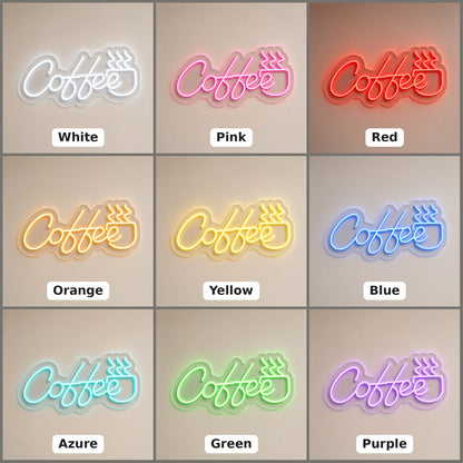 Coffee with Mug for Cafe Kitchen Wall LED Neon Sign - nine-color grid