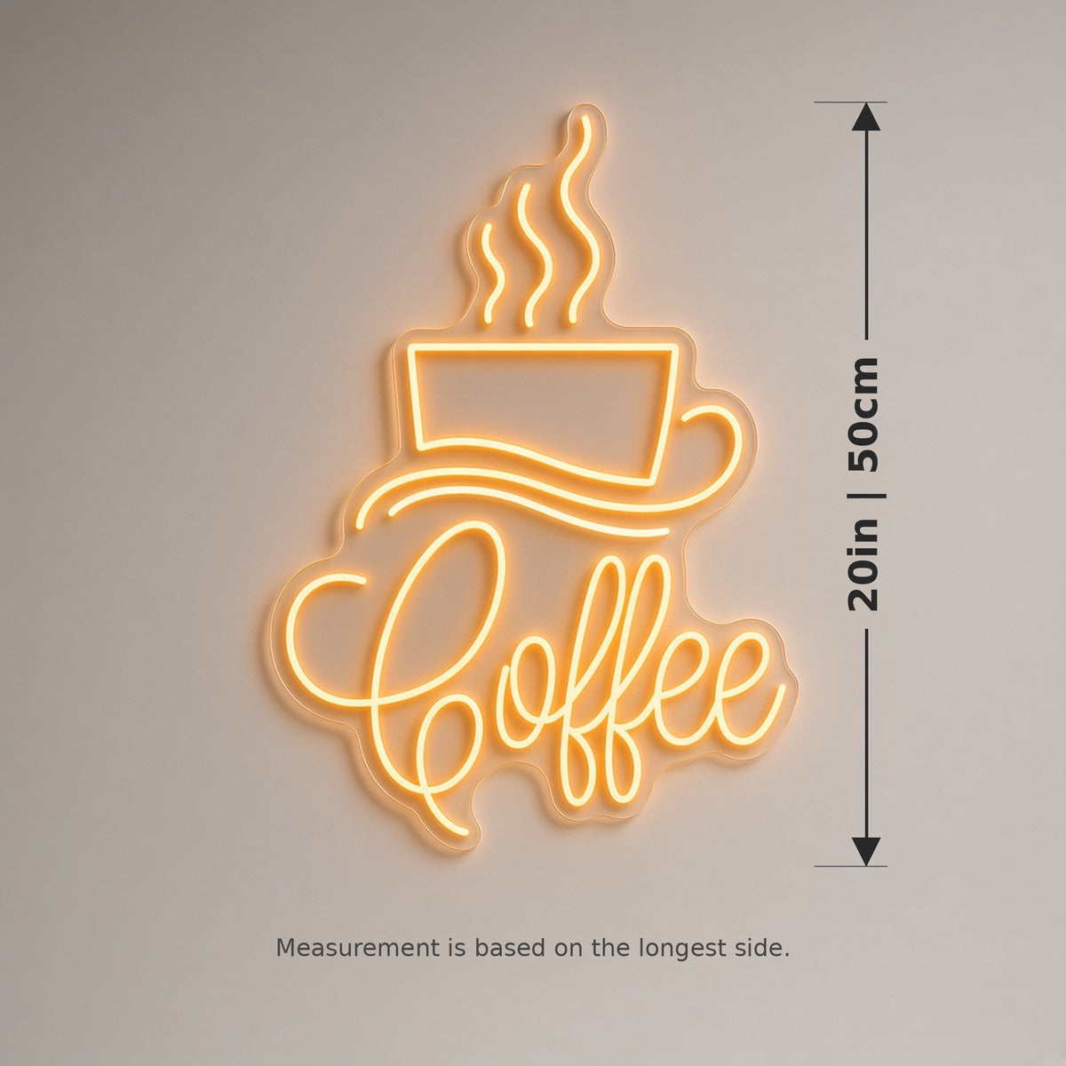 Coffee Steaming Cup Swirl for Coffee Shop Wall LED Neon Sign - size guide